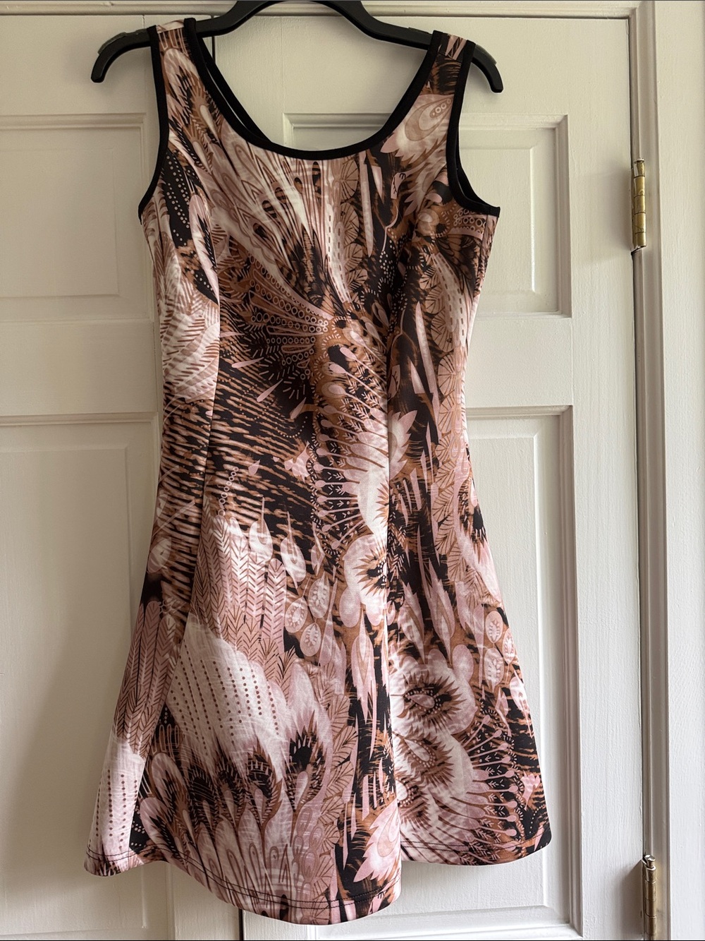 Milano Peach, Black & Cream Patterned Fit-and-Flare Dress